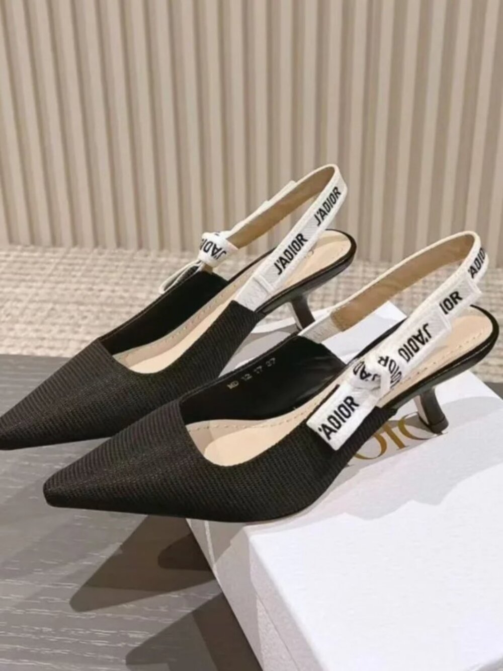 Dior Black Slingback Pointed-Toe Heels with Beige J'Adior Strap